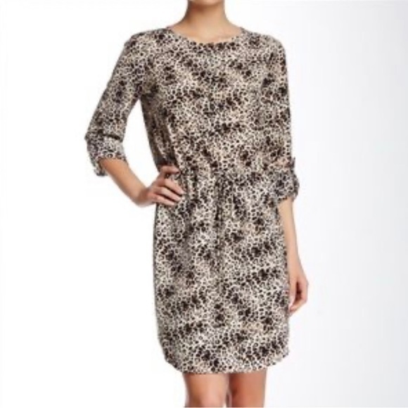 Vince Camuto Tan Black Leopard Animal Print Roll Mini Dress 12 - Picture 1 of 16